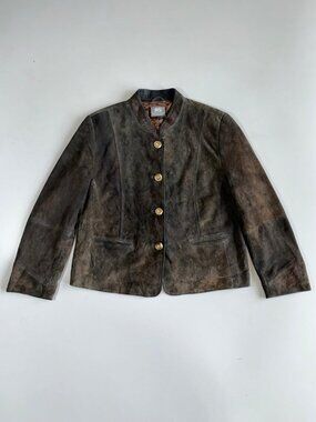 Vintage Julius Lang Brown Suede Trachten Jacket with Embroidery - L